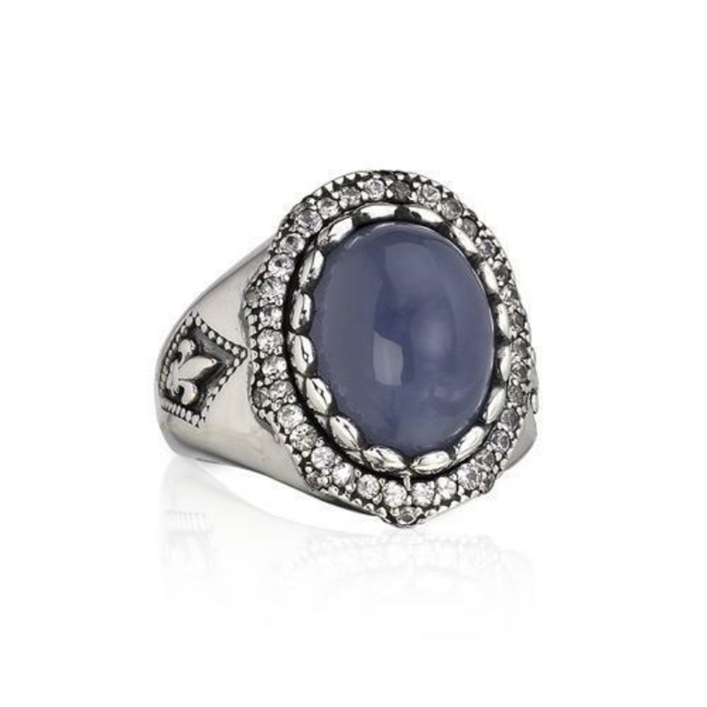 NEW Scott Kay BLUE CHALCEDONY & WHITE SAPPHIRE Sterling Silver RING Sz 6 w/ Tags